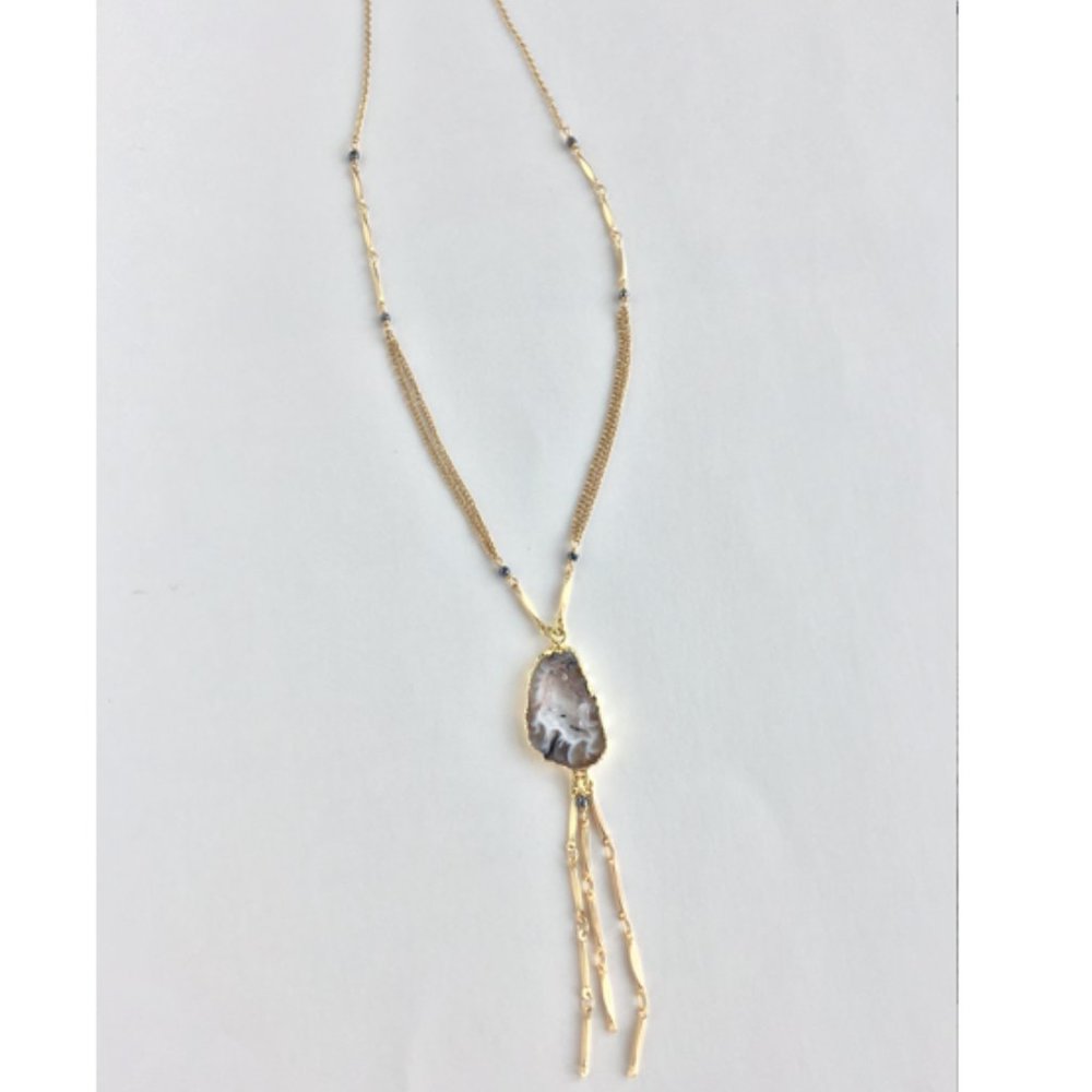 Geode Stone w/ Chain Tassel — Long Necklace - Picture 3 of 3